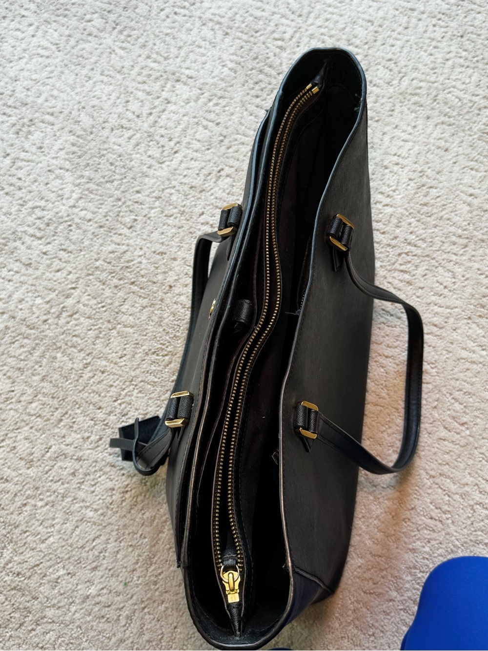 Tory Burch Black Leather Saffiano Tote with Gold Accents - Picture 12 of 12
